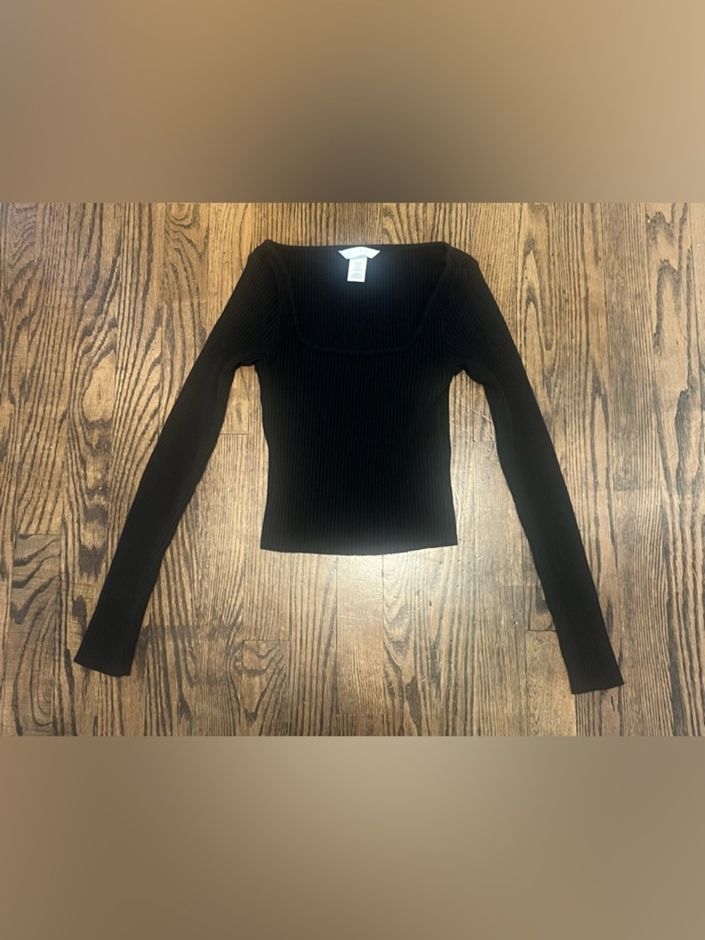 H&M Black Ribbed Square Neck Long-Sleeve Top